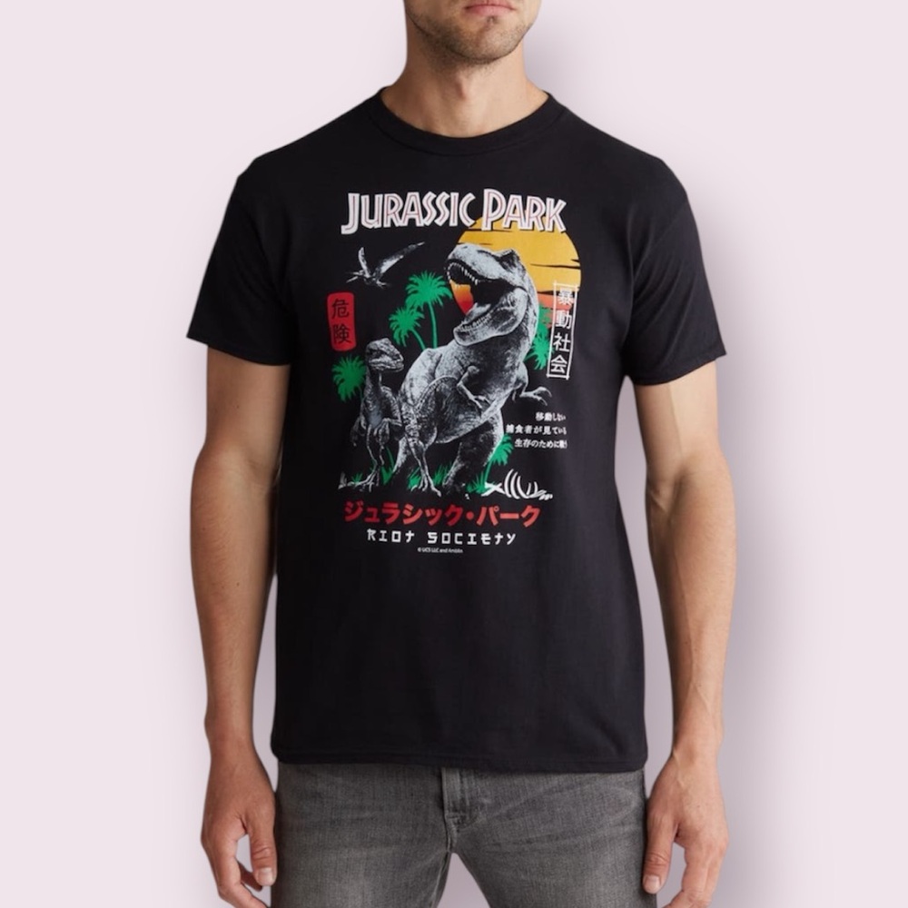 RIOT SOCIETY Jurassic Park Kanji Graphic T-Shirt in Black